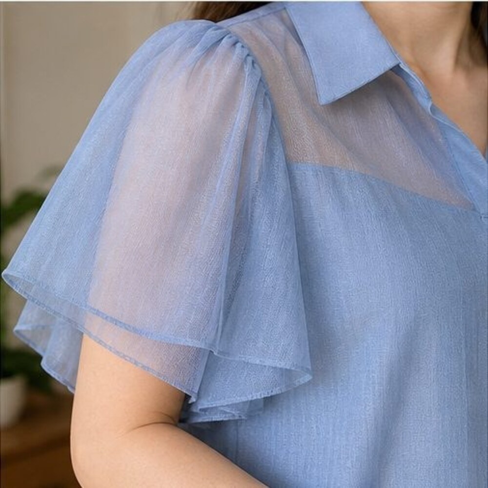 Blue Ruffle Blouse - Picture 5 of 6